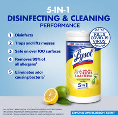 Lysol toallita limpiando encimera de cocina mostrando eficacia y brillo
