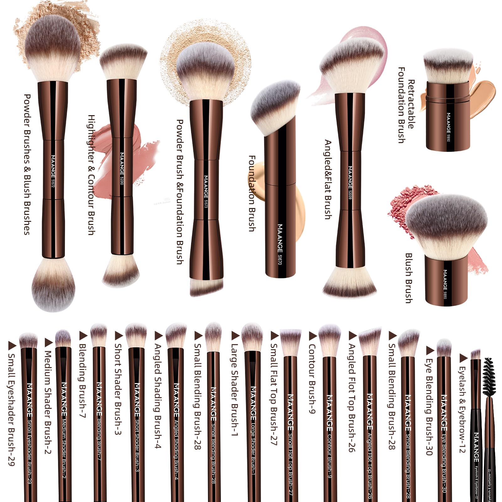 MAANGE brocha doble en uso difumina base y corrector con precisión