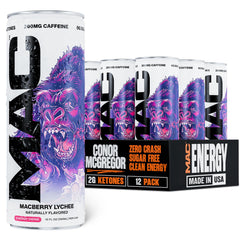 MAC Energy lata frontal mostrando diseño y sabor Macberry Lychee