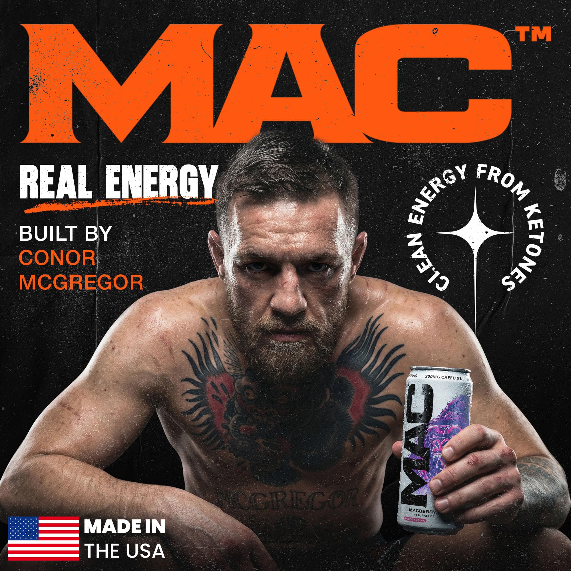 MAC Energy etiqueta lateral con lista de ingredientes y beneficios