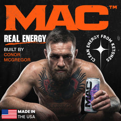 MAC Energy etiqueta lateral con lista de ingredientes y beneficios