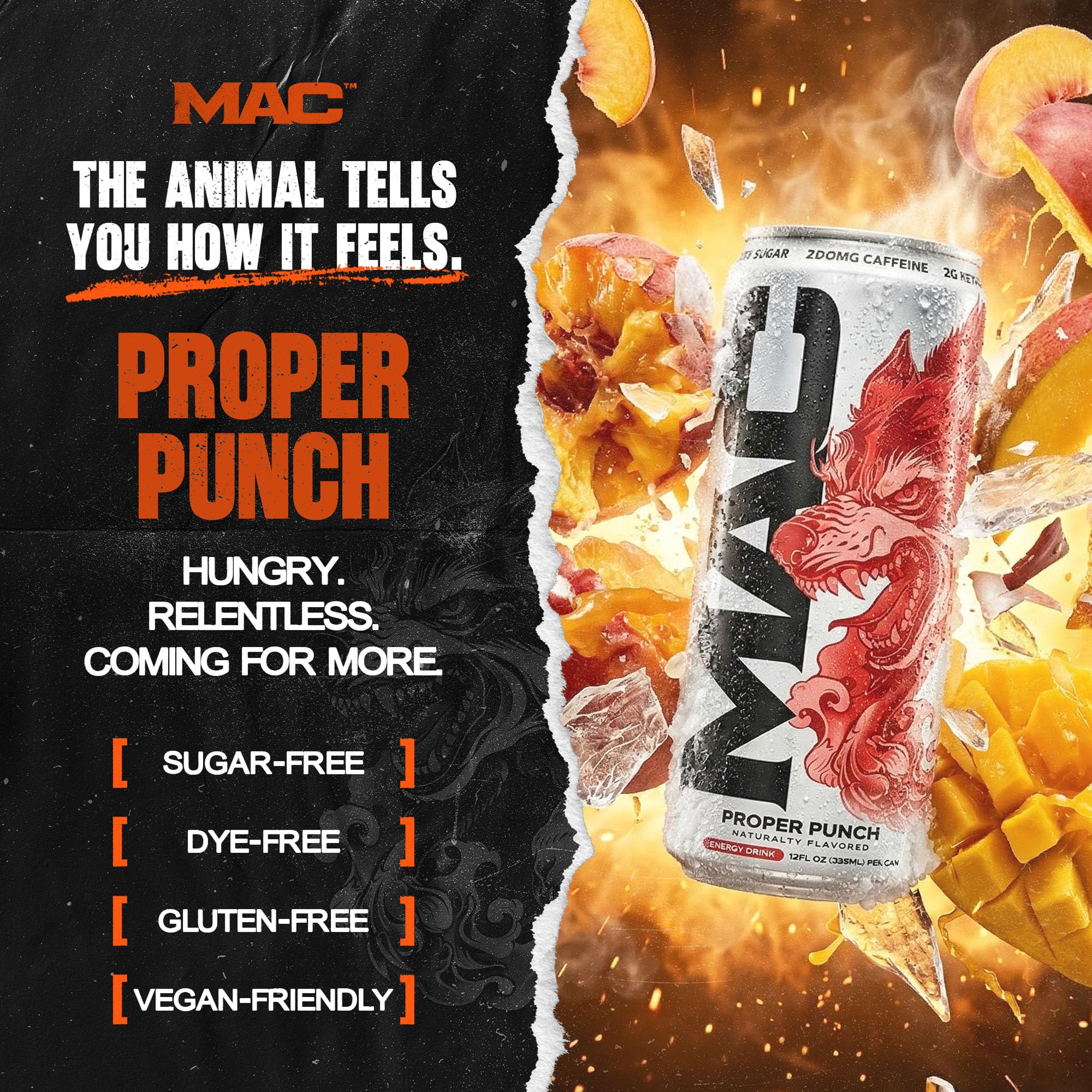 MAC Energy detalle de etiqueta con lista de ingredientes clave