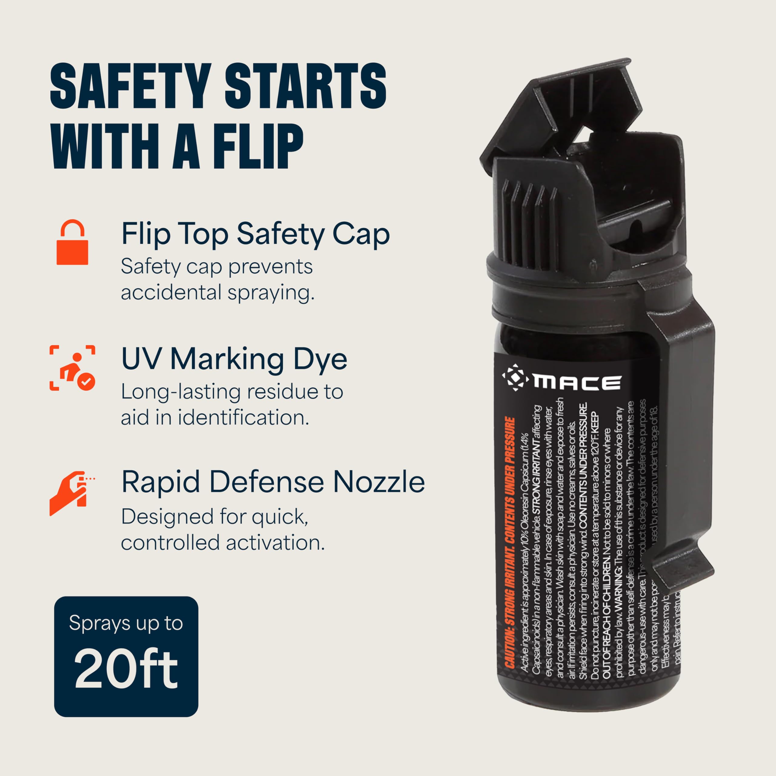 Mace Magnum 3 tapa de seguridad flip-top para evitar descargas accidentales