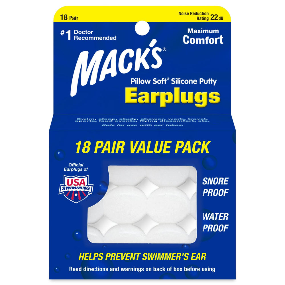 Mack's empaque frontal mostrando 18 pares y beneficio de protección cómoda