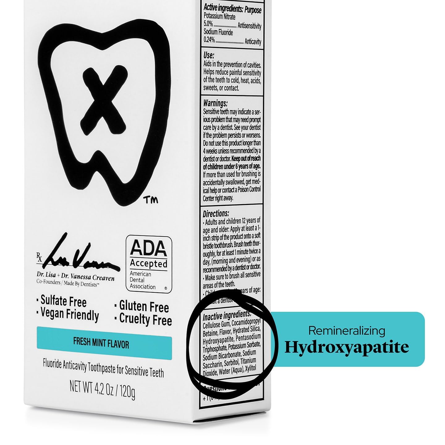 Made by Dentists etiqueta de ingredientes destacando hidroxiapatita y fluoruro