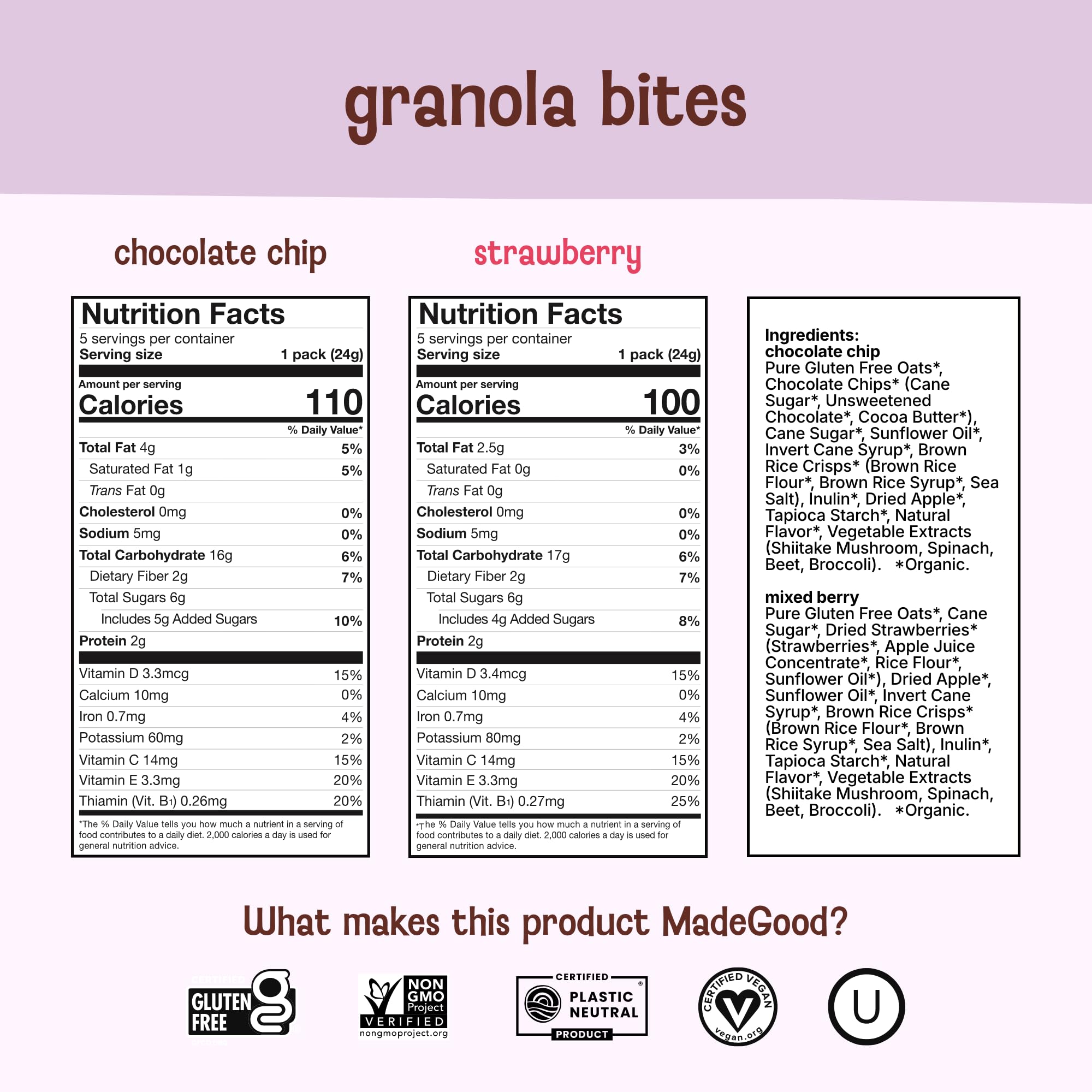 MadeGood etiqueta nutricional visible, información clara y útil