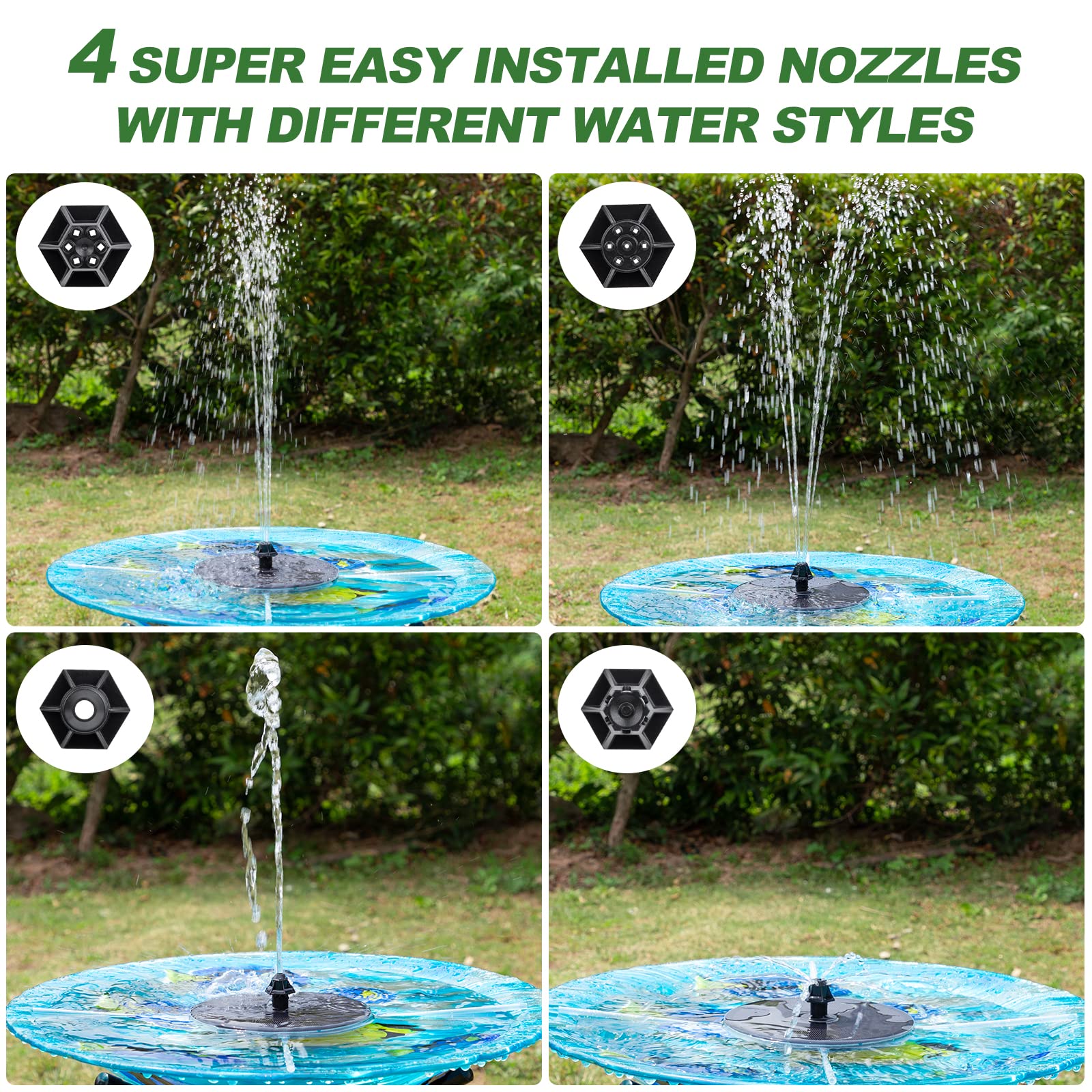 Mademax las cuatro boquillas intercambiables exhibidas con diferentes patrones de agua