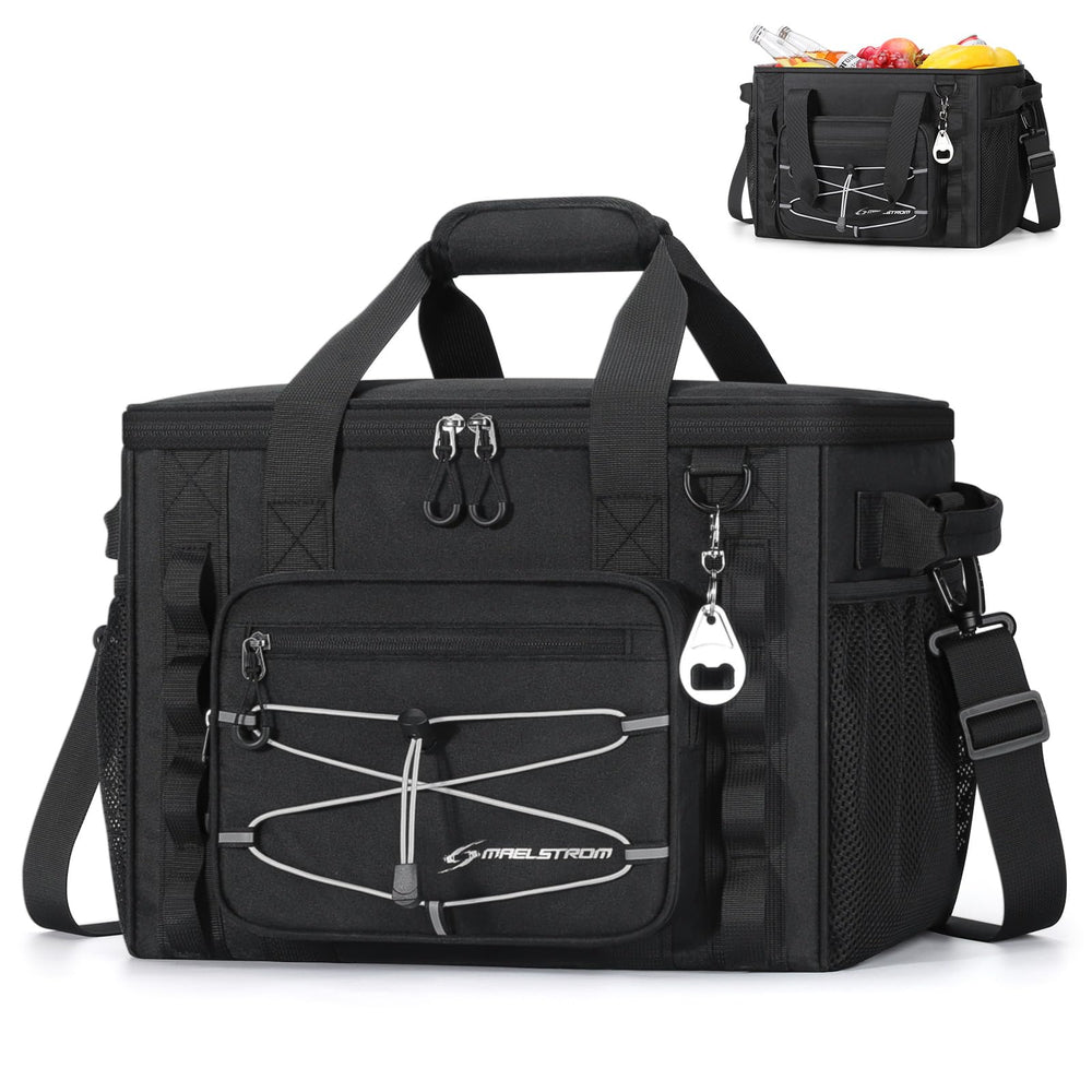 Maelstrom cooler front view showing branding and sturdy zip for confident transport