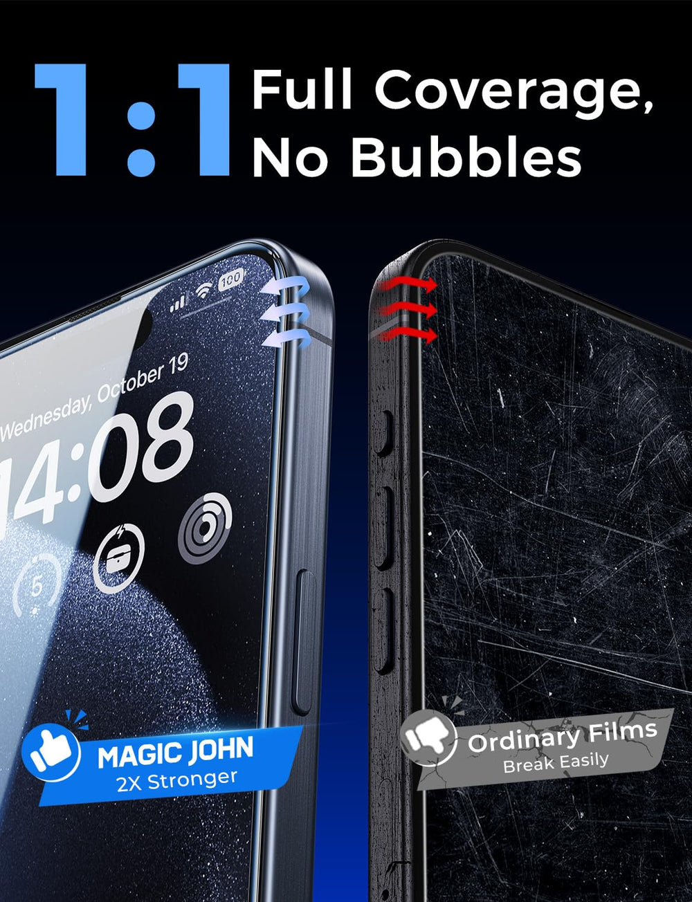 MAGIC JOHN pantalla con alta claridad demostrando Face ID y visibilidad nítida