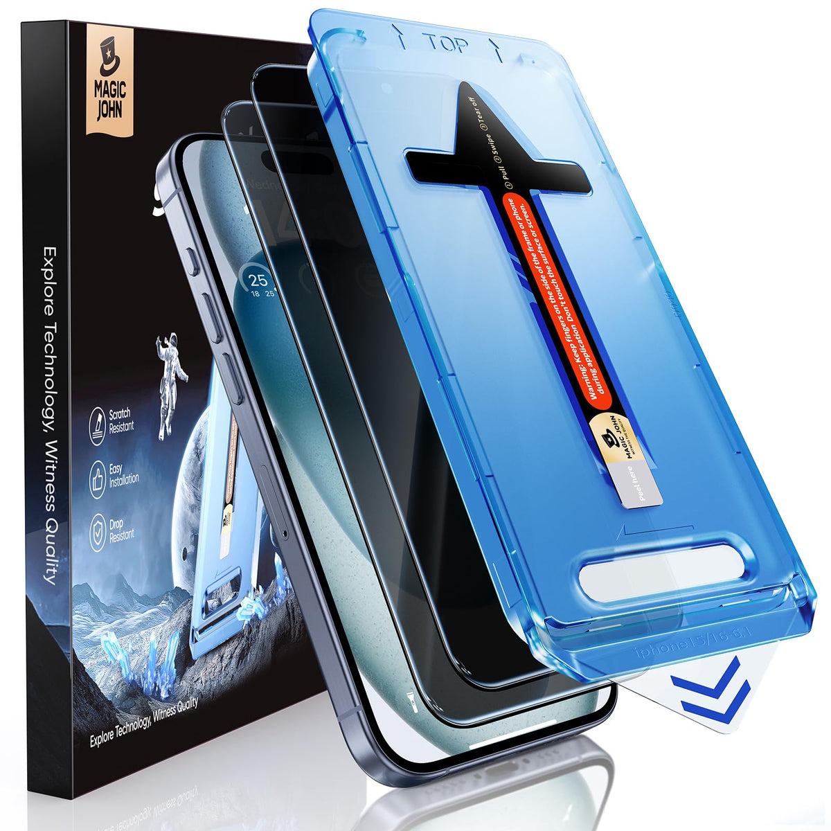 MAGIC JOHN vista frontal del protector y empaque mostrando beneficios