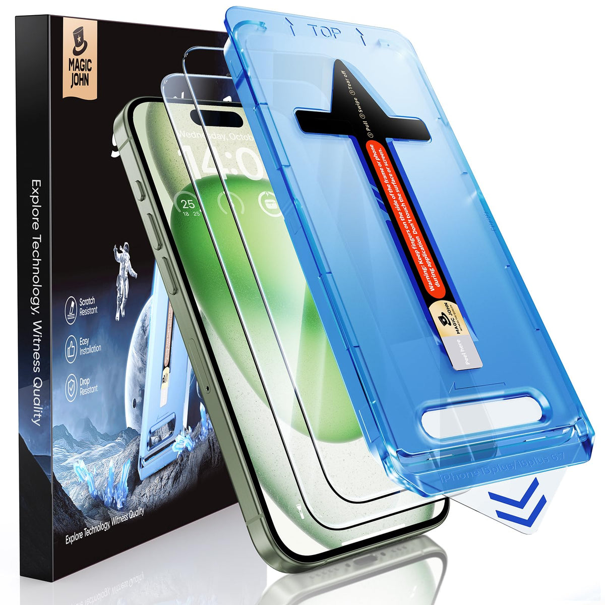MAGIC JOHN protector frontal del pack mostrando caja y dos unidades, seguridad inmediata