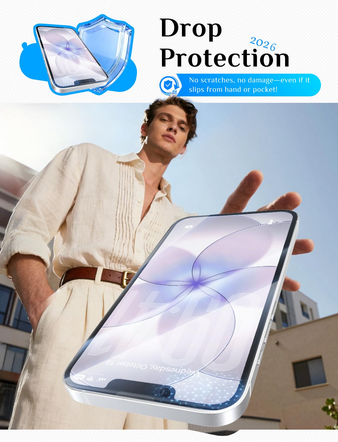 MAGIC JOHN manos colocando el protector demostrando instalación automática y sin burbujas