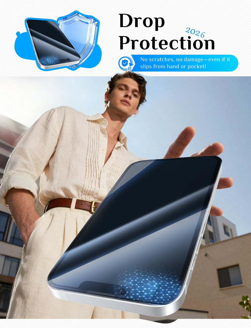 MAGIC JOHN protector en uso dentro de transporte público protegiendo privacidad