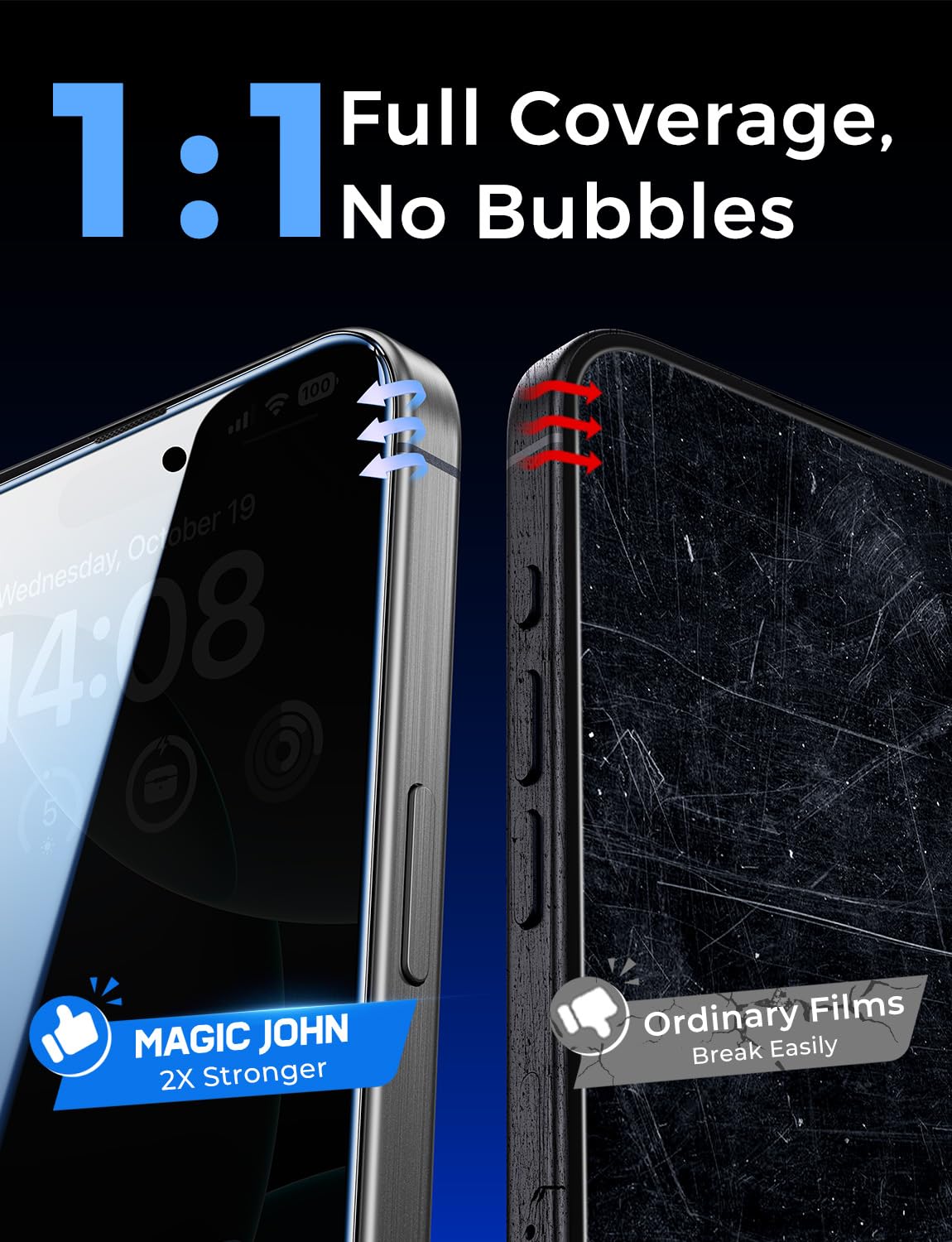 MAGIC JOHN filtro de privacidad mostrando oscuridad lateral y protección