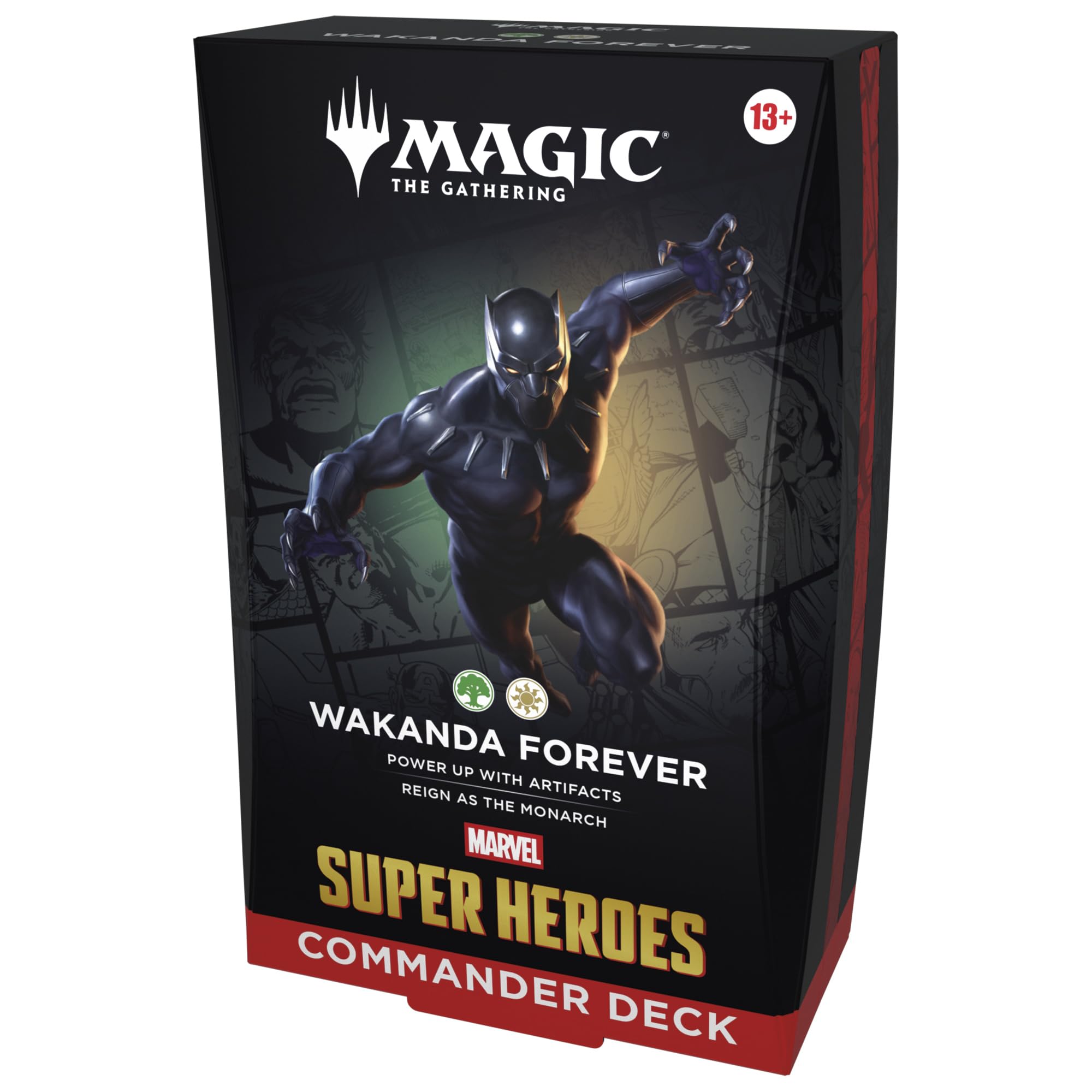 Magic: The Gathering Wakanda Forever deck box front showing artwork and storage benefit