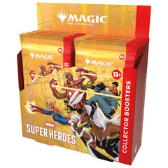 Magic: The Gathering caja frontal Marvel, muestra cartas foil y variantes exclusivas