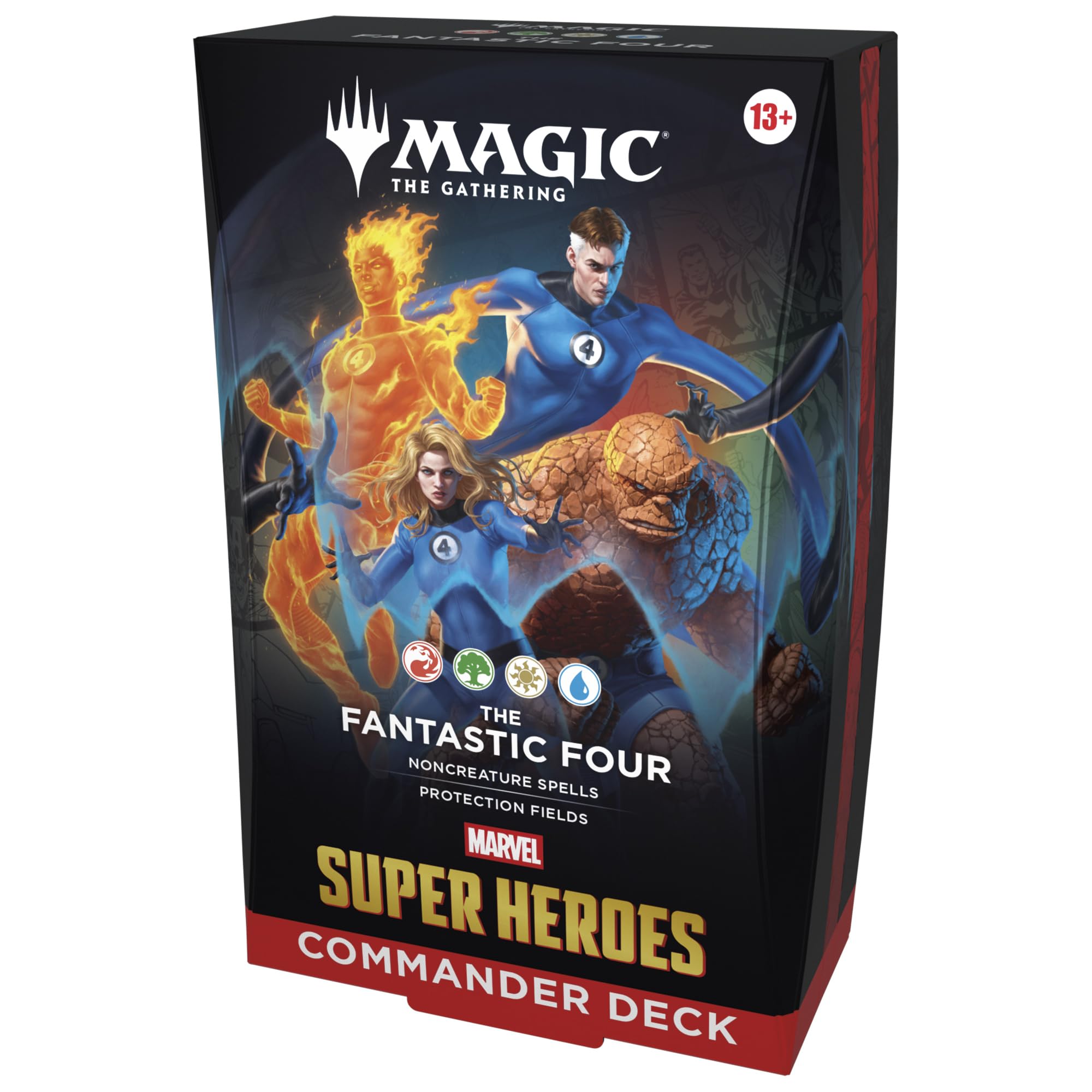 Magic: The Gathering frente del empaque con arte de Los 4 Fantásticos, ideal para jugar