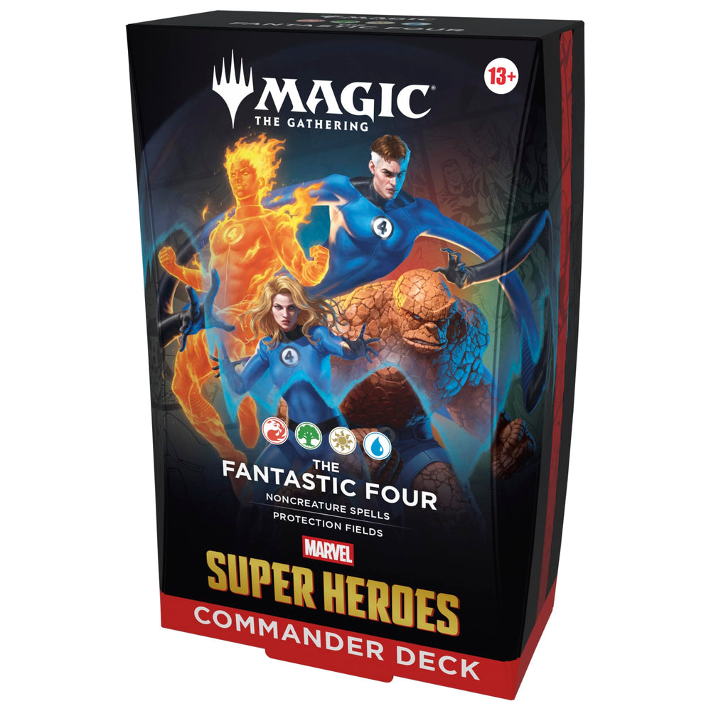 Magic: The Gathering frente del empaque con arte de Los 4 Fantásticos, ideal para jugar