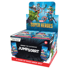 Magic: The Gathering caja frontal Marvel Super Heroes, muestra 24 sobres listos para jugar