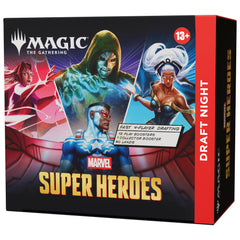 Magic: The Gathering box front showing Marvel Super Heroes artwork and kit contents, perfect for game night