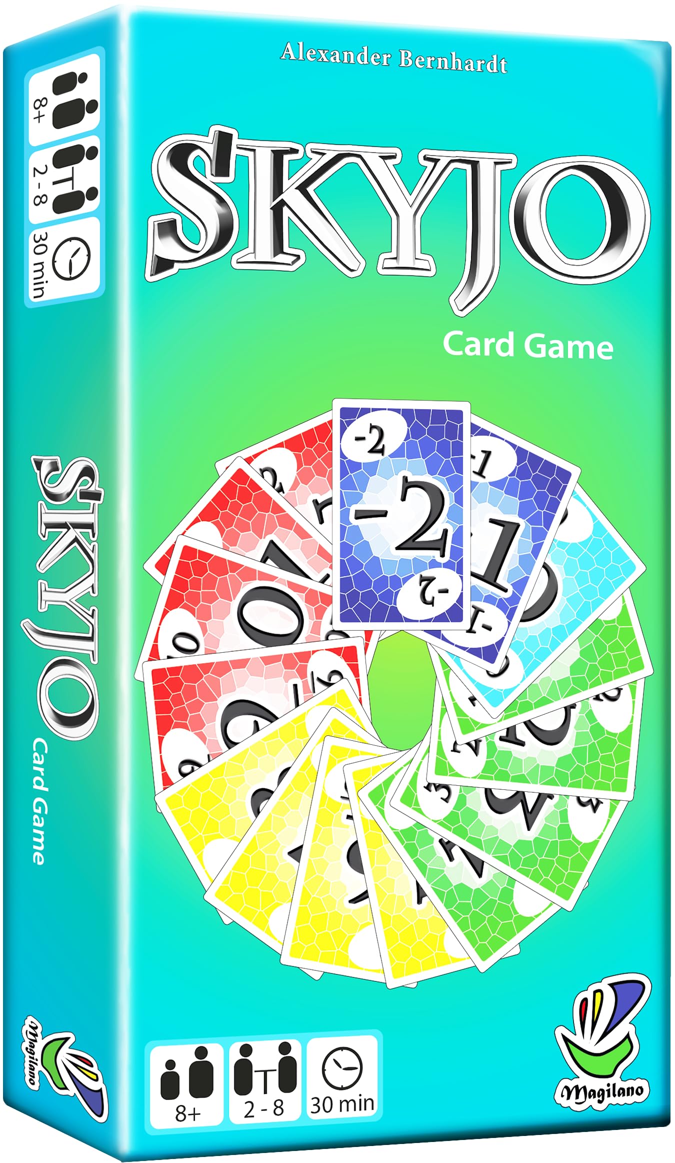 magilano SKYJO caja frontal mostrando diseño y fácil almacenamiento