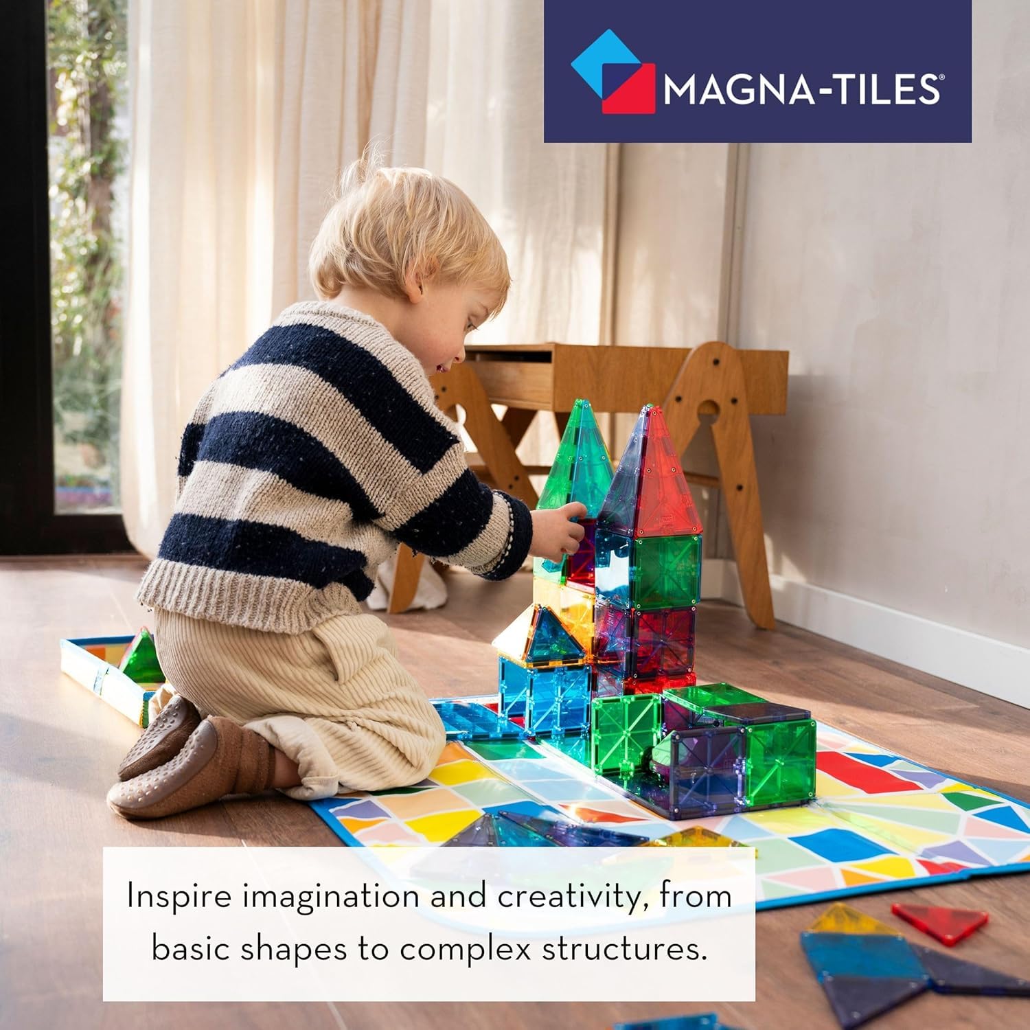 MAGNA-TILES etiqueta que muestra materiales MABS y certificaciones de seguridad