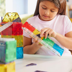 MAGNA-TILES rail beside tile showing scale for build planning and design