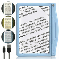 MagniPros vista frontal del dispositivo mostrando lente y LEDs, facilita lectura amplia