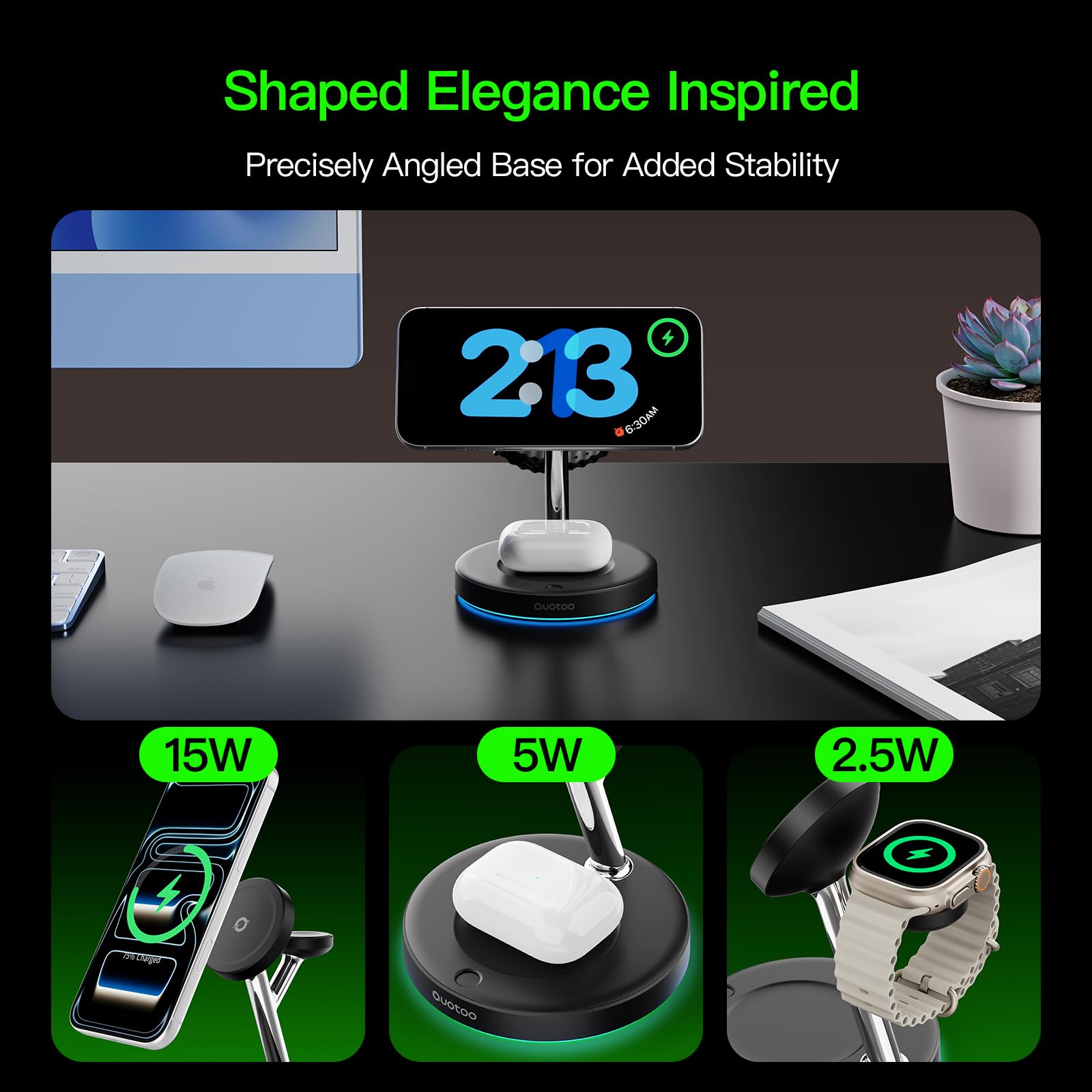 MagSafe AirPods colocados en la base cargando eficientemente