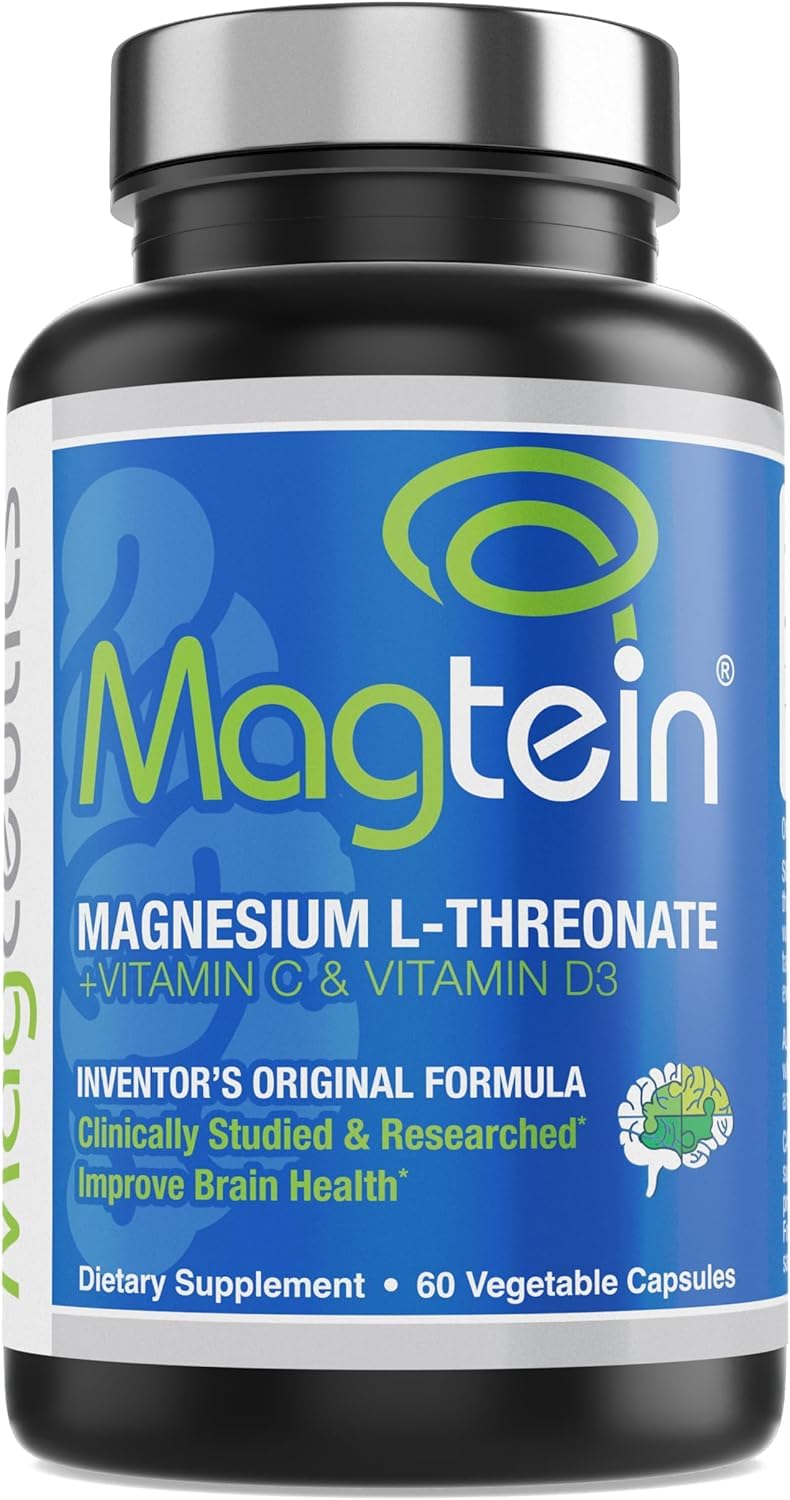 Magtein envase frontal mostrando diseño y cantidad de cápsulas, beneficio claridad de producto