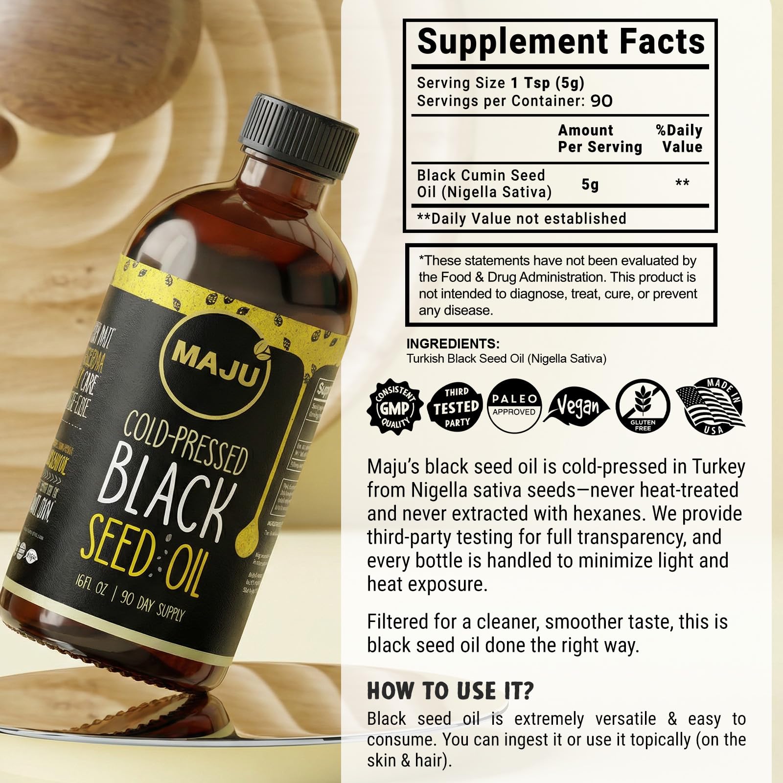 Maju Superfoods etiqueta con indicación Turquía, origen trazable y calidad