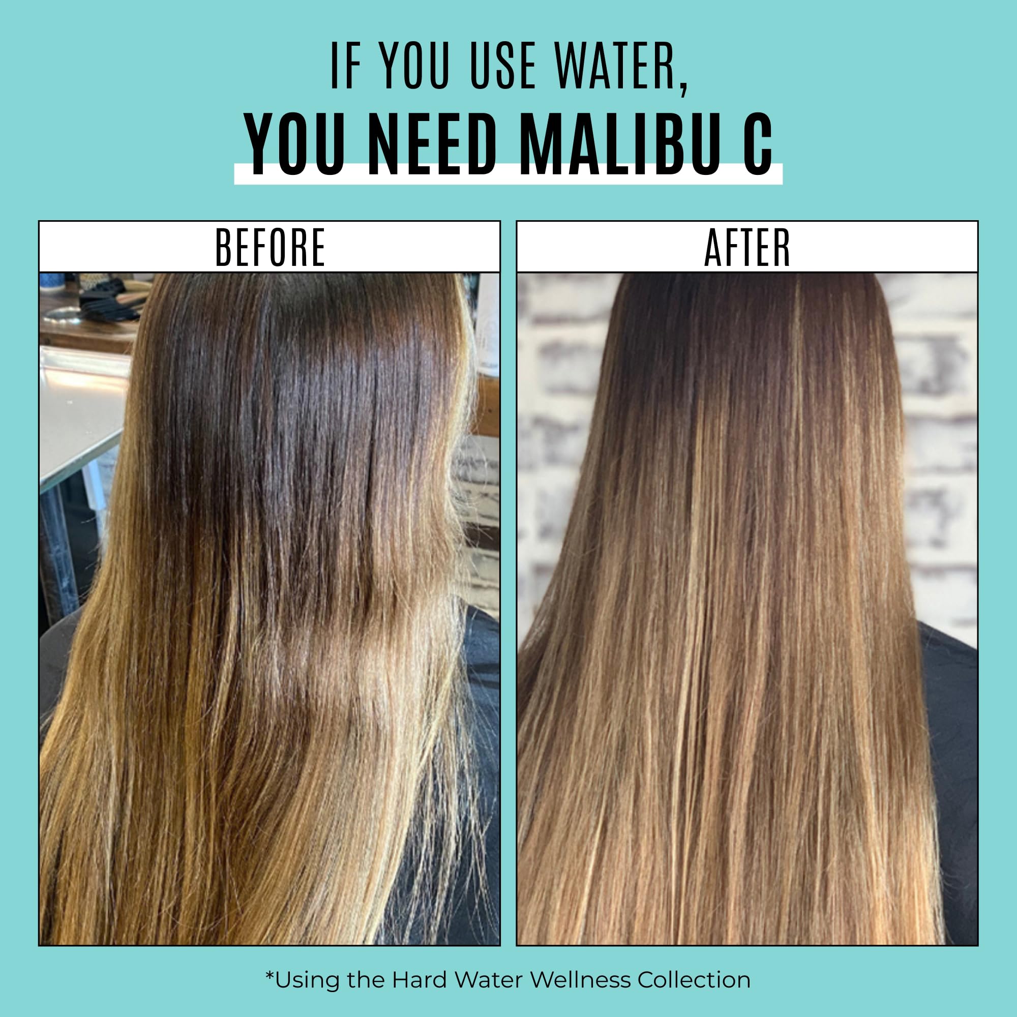 Malibu C aplicado en cabello bajo la ducha para eliminar minerales beneficiosamente