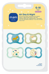 MAM imagen frontal del pack de cuatro chupetes, comodidad y respiración