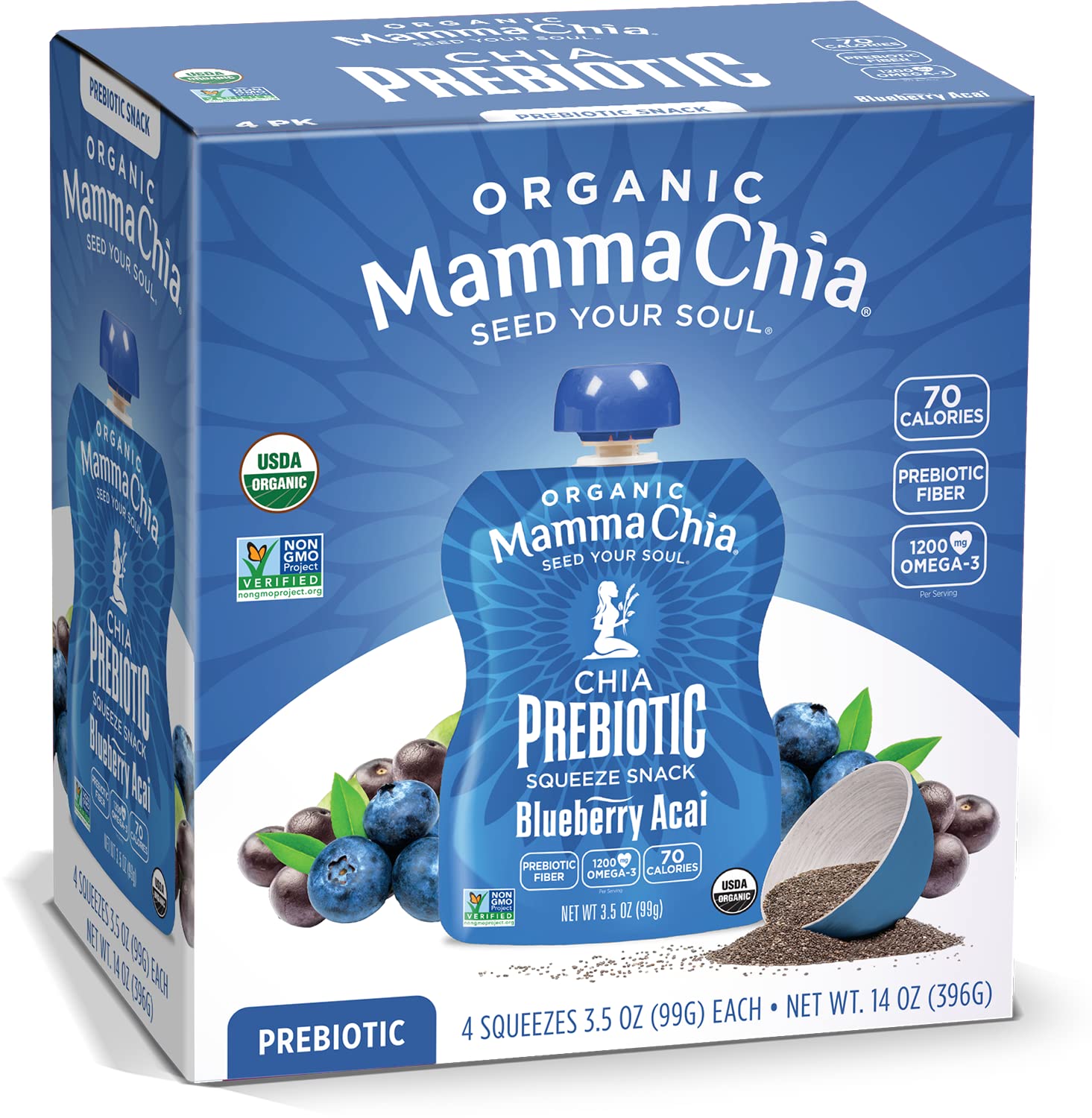 Mamma Chia frente del envase mostrando diseño y beneficio práctico