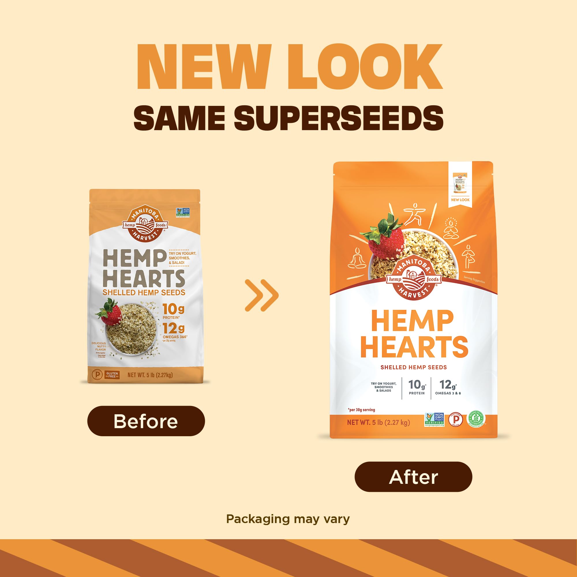 Manitoba Harvest primer plano textura de Hemp Hearts y beneficio de frescura