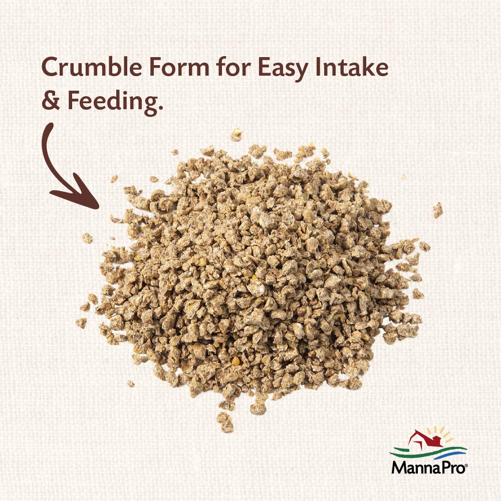 Manna Pro textura crumble cercana, fácil ingestión para aves
