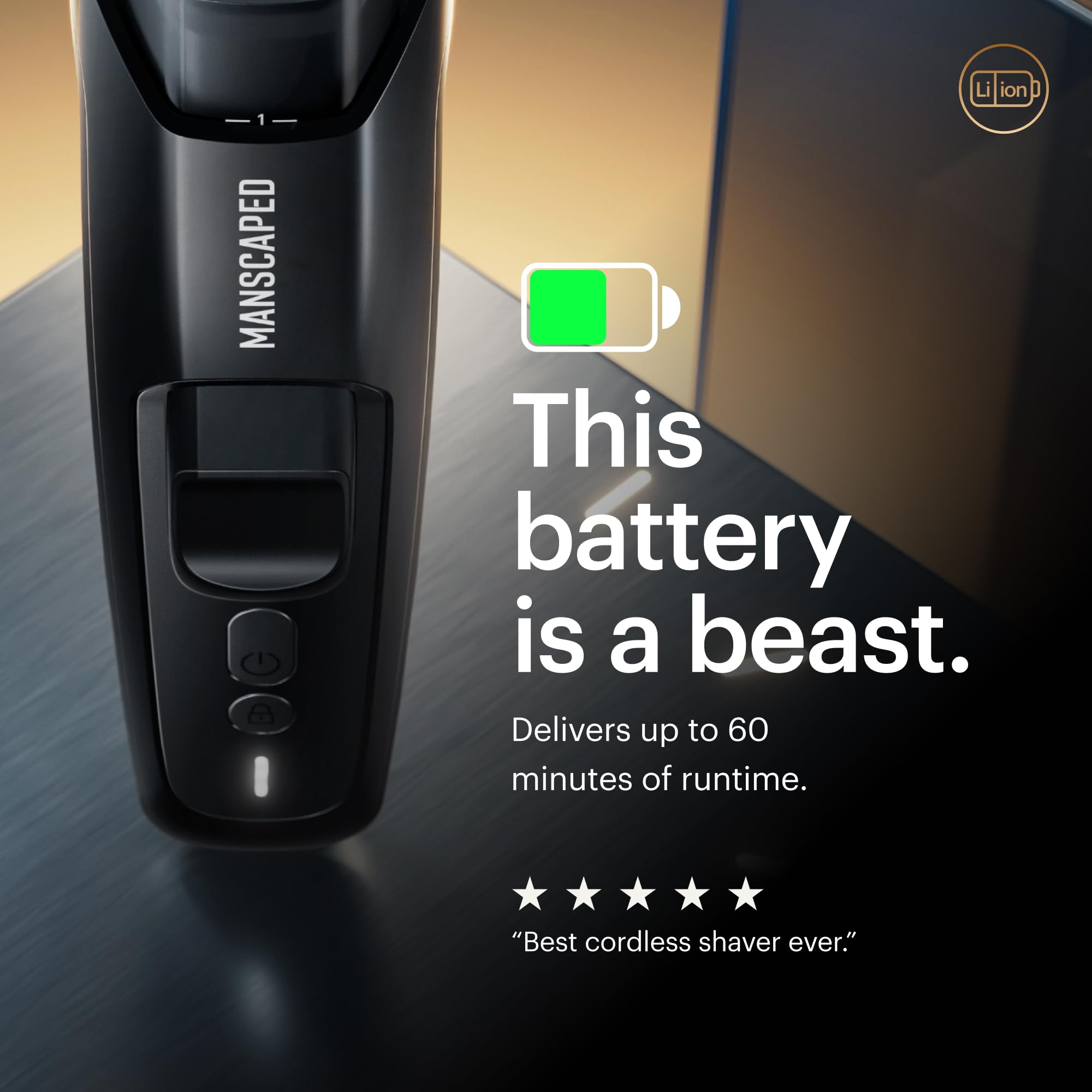 MANSCAPED recortadora bajo agua demostrando limpieza rápida y resistencia IPX7