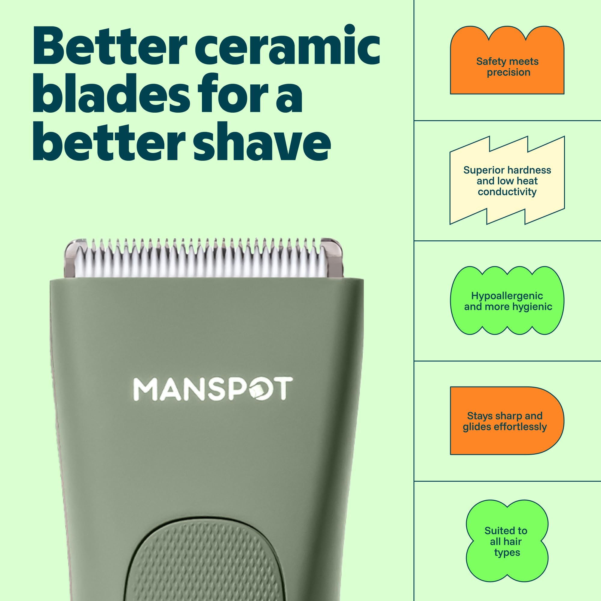 MANSPOT comparación de tamaño en la mano mostrando portabilidad y control