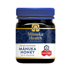 Manuka Health frasco frontal mostrando etiqueta UMF 13+ y MGO 400+ beneficio autenticidad