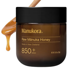 Manukora frasco frontal 250g mostrando etiqueta y pureza
