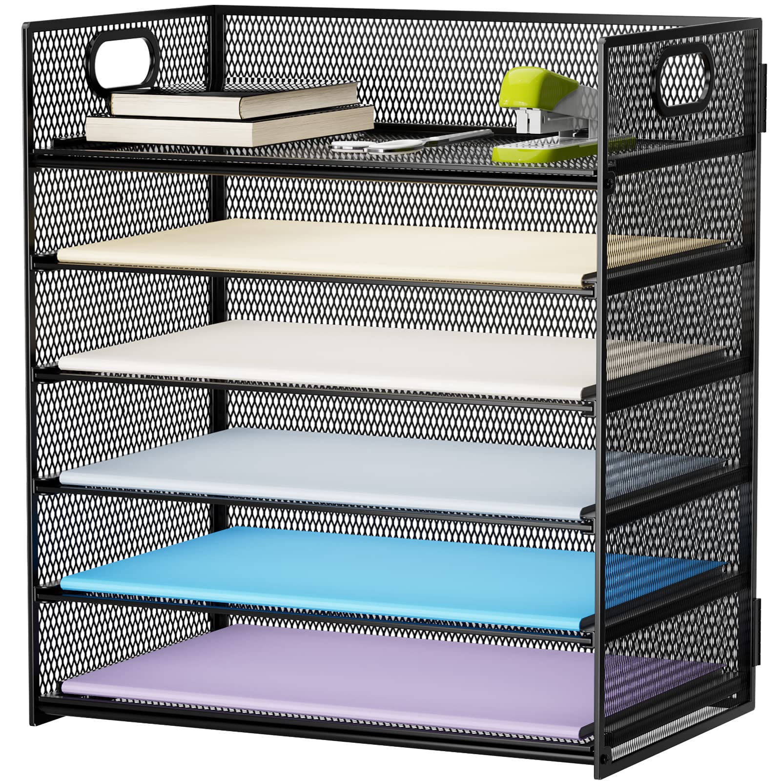 Marbrasse front view showing six tiers and neat paper storage benefit