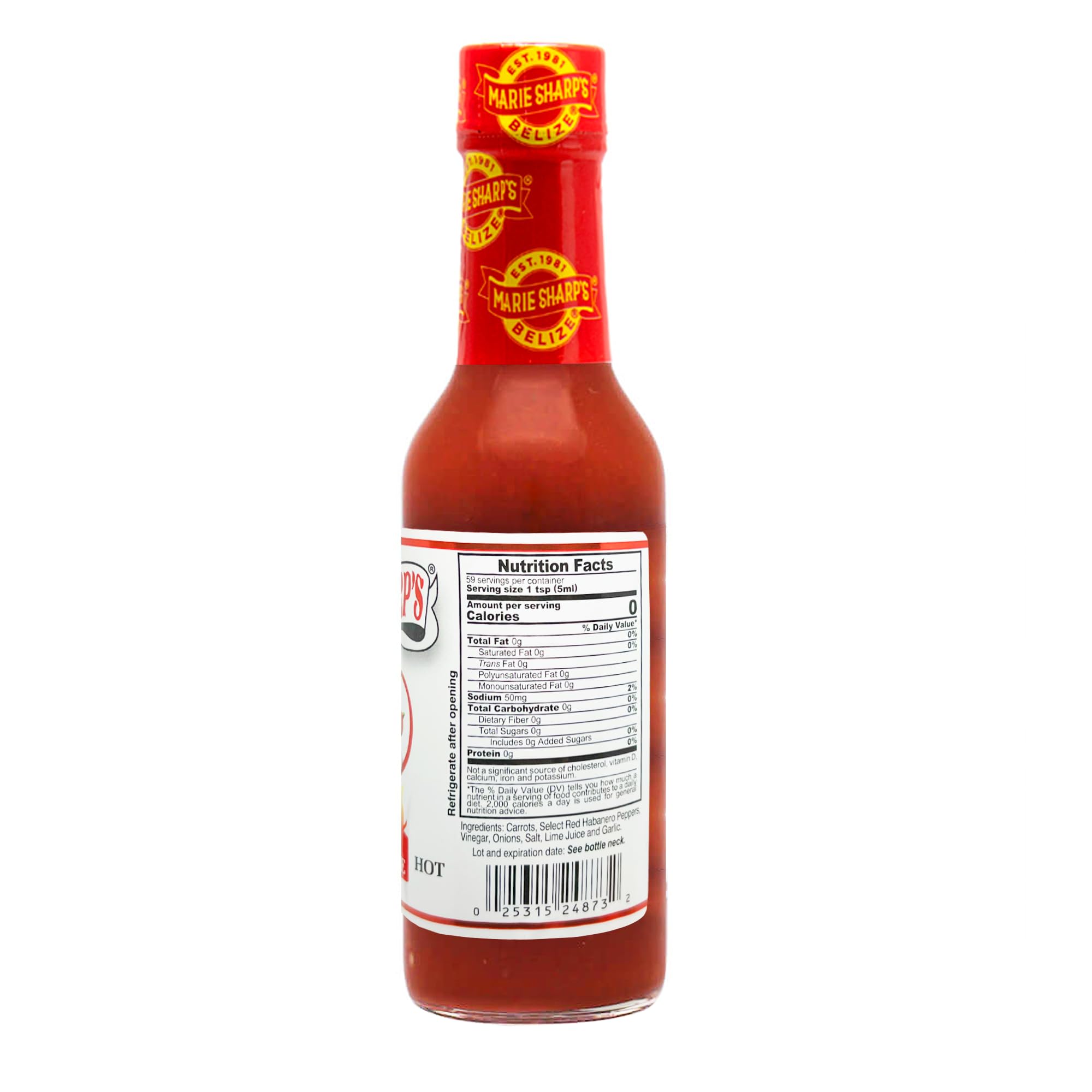 Marie Sharp's salsa vertida en cucharón lista para cocinar