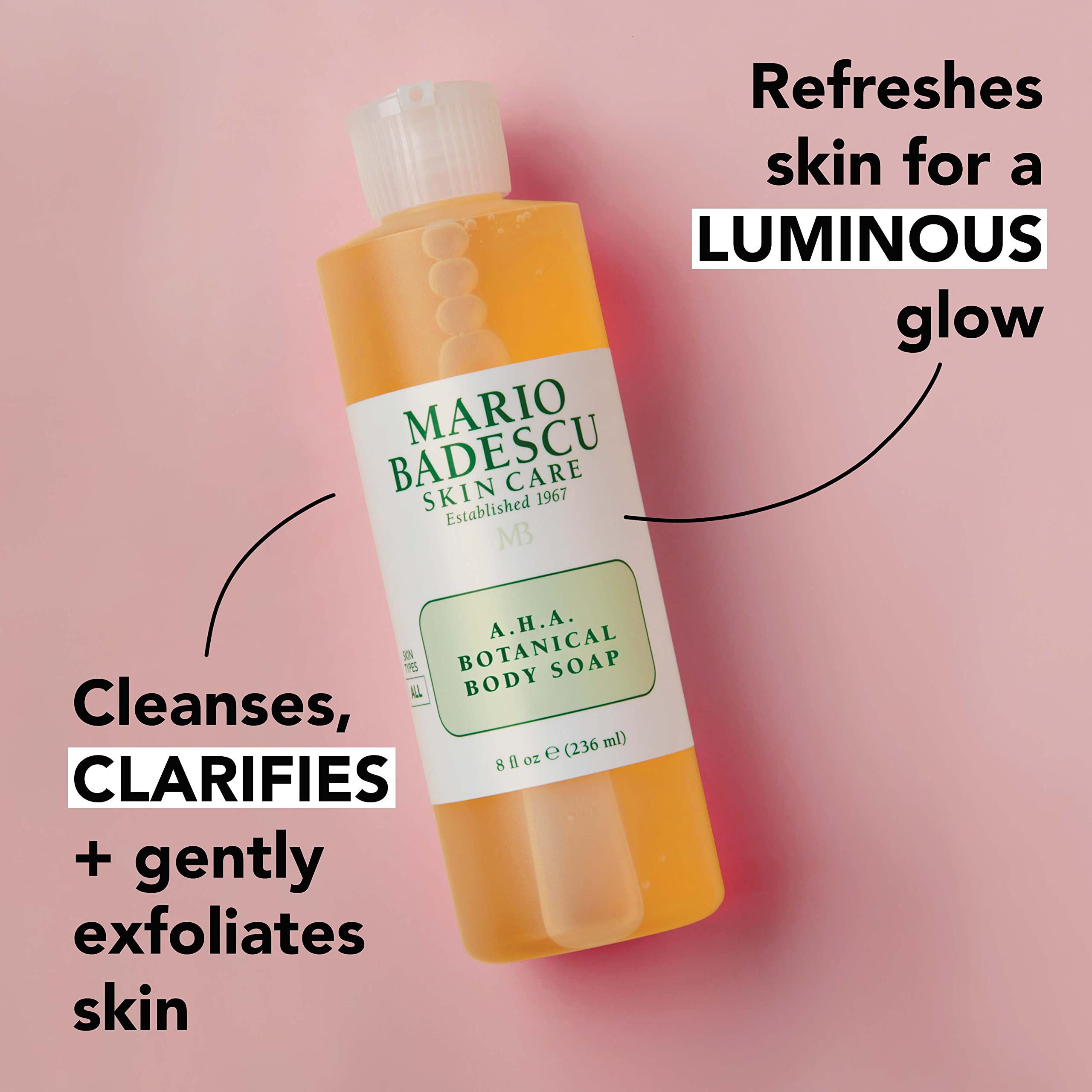Mario Badescu detalle de etiqueta con glicólico y enzimas frutales beneficios