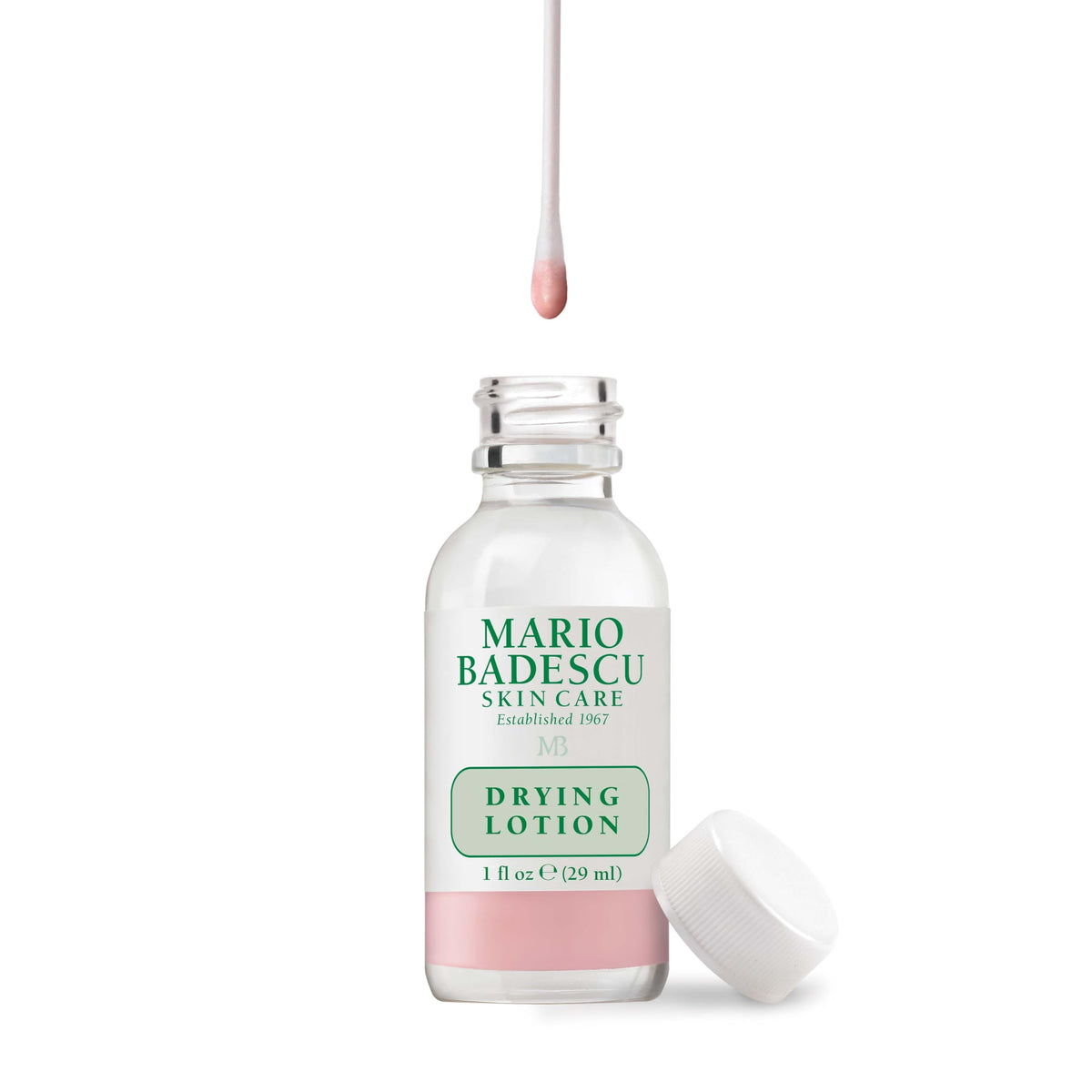 Mario Badescu frasco frontal mostrando etiqueta y tamaño práctico