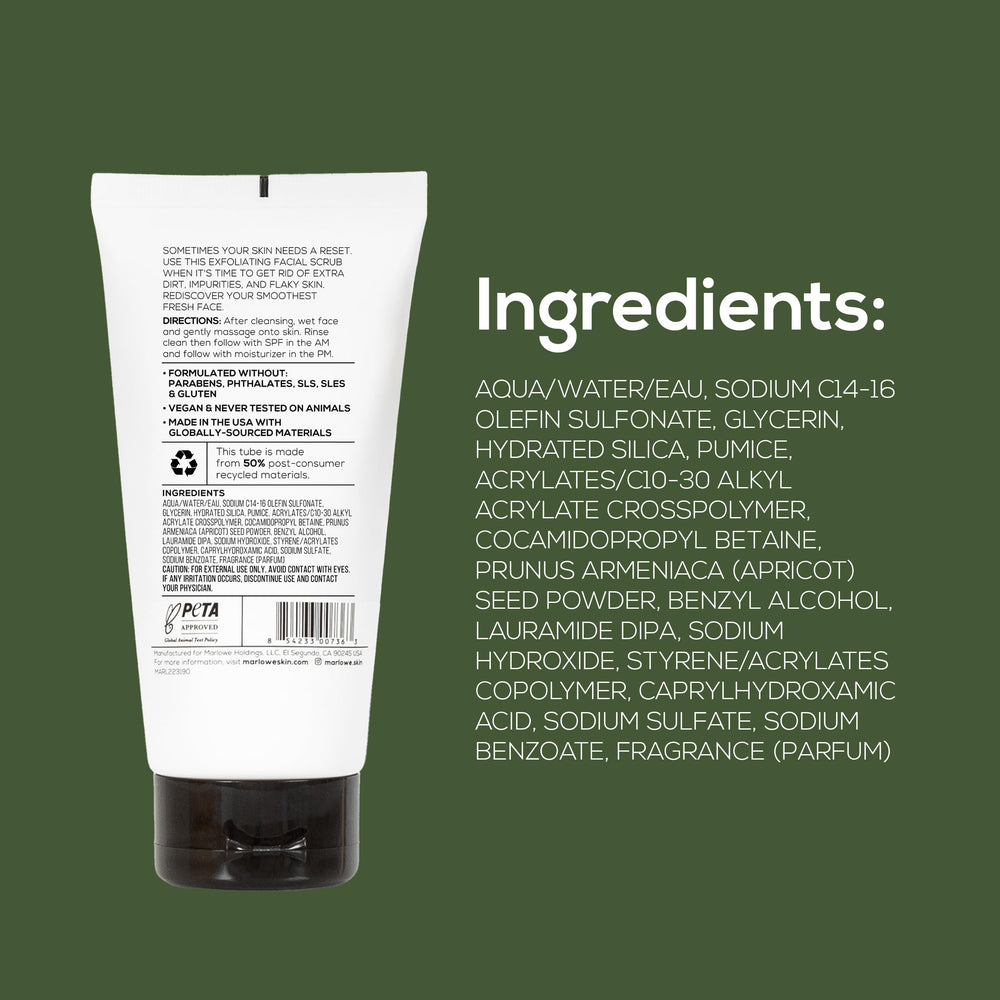 MARLOWE. mano masajeando el exfoliante sobre el rostro para renovar piel