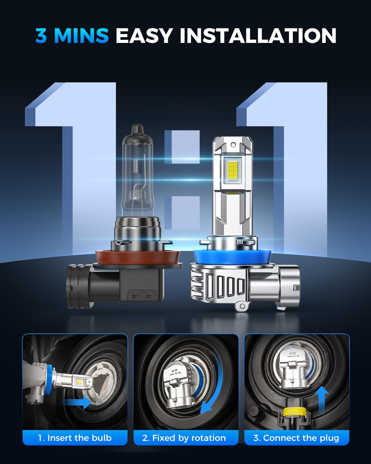 Marsauto conector y base H11 listos para instalación plug-and-play