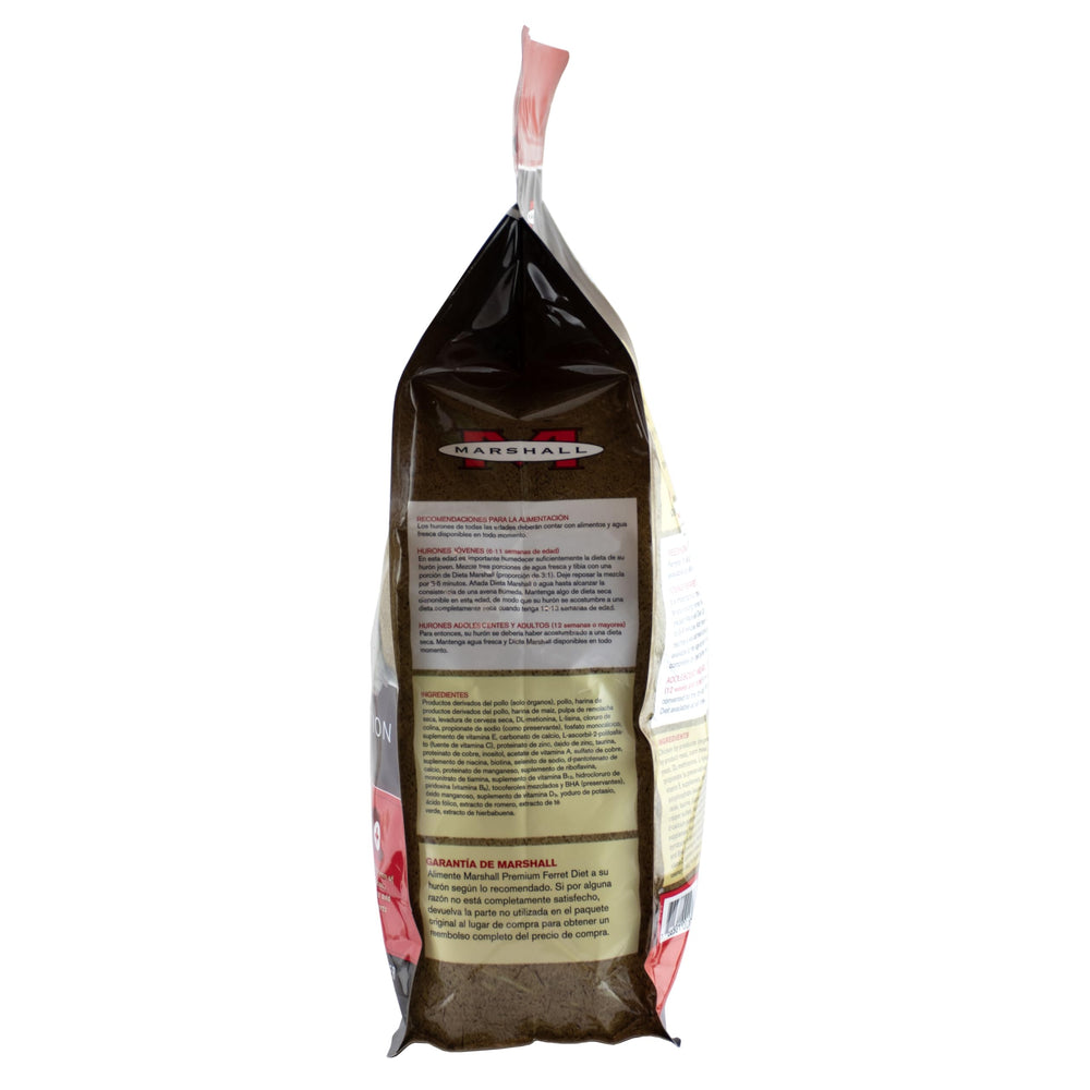 Marshall Pet Products panel nutricional en etiqueta detallado, ayuda a revisar macros