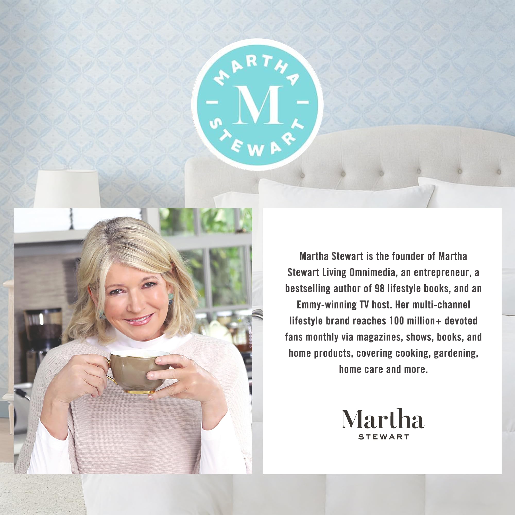 Martha Stewart etiqueta OEKO-TEX certificando pureza y seguridad del relleno