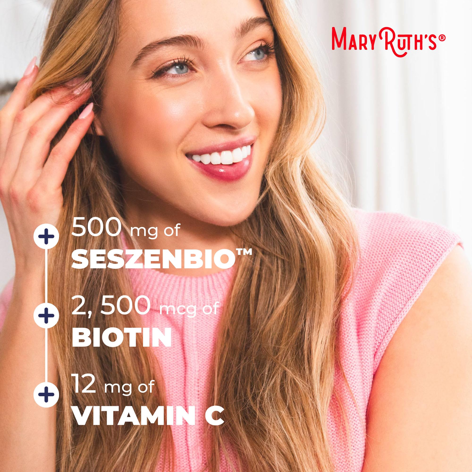 MARYRUTH'S etiqueta con sellos de Clean Label y B Corp resaltando certificaciones