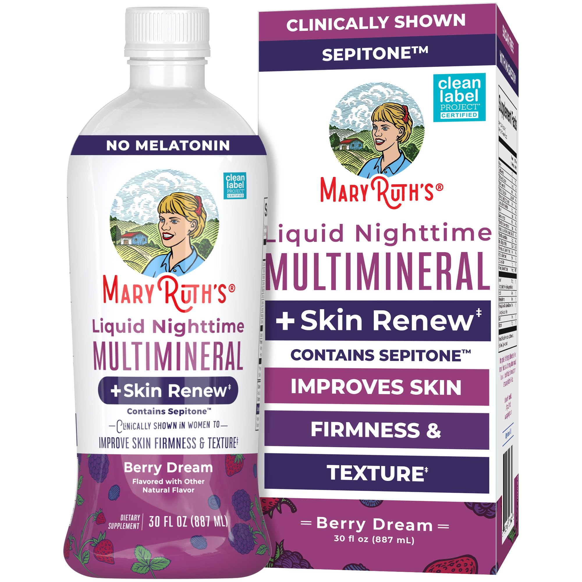 MARYRUTH'S front bottle showing nighttime multimineral benefits